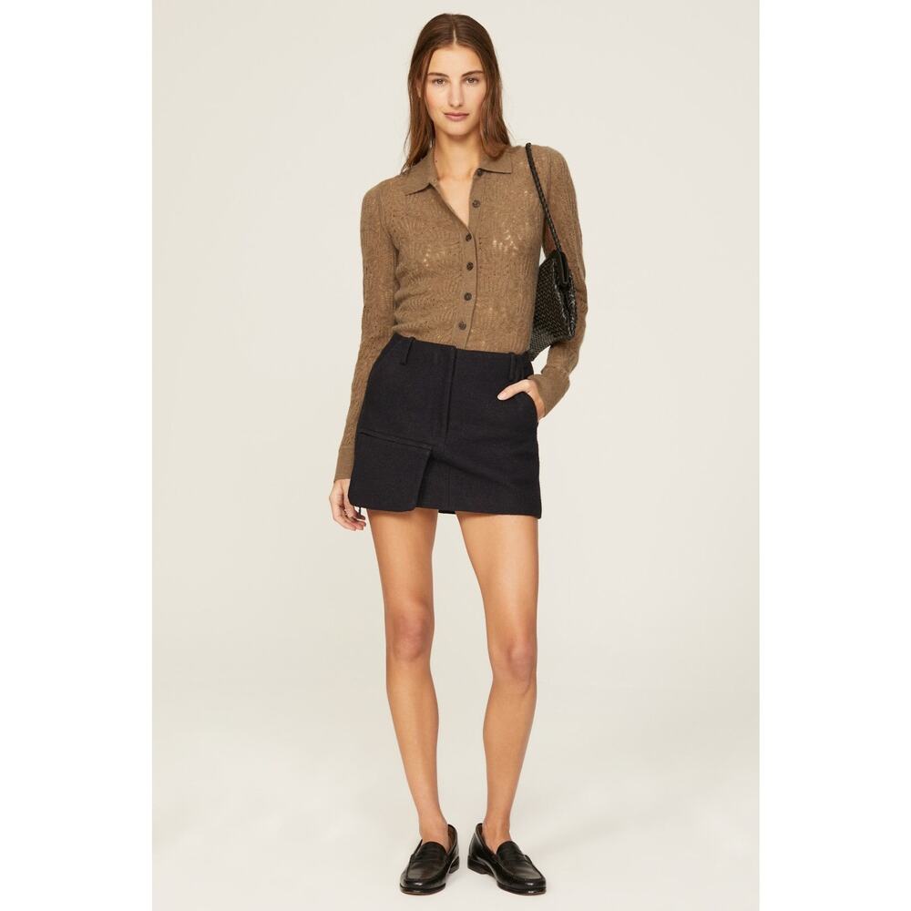 Naadam Brown Pointelle Wool Cashmere Knit Button Down Sweater Top Size S